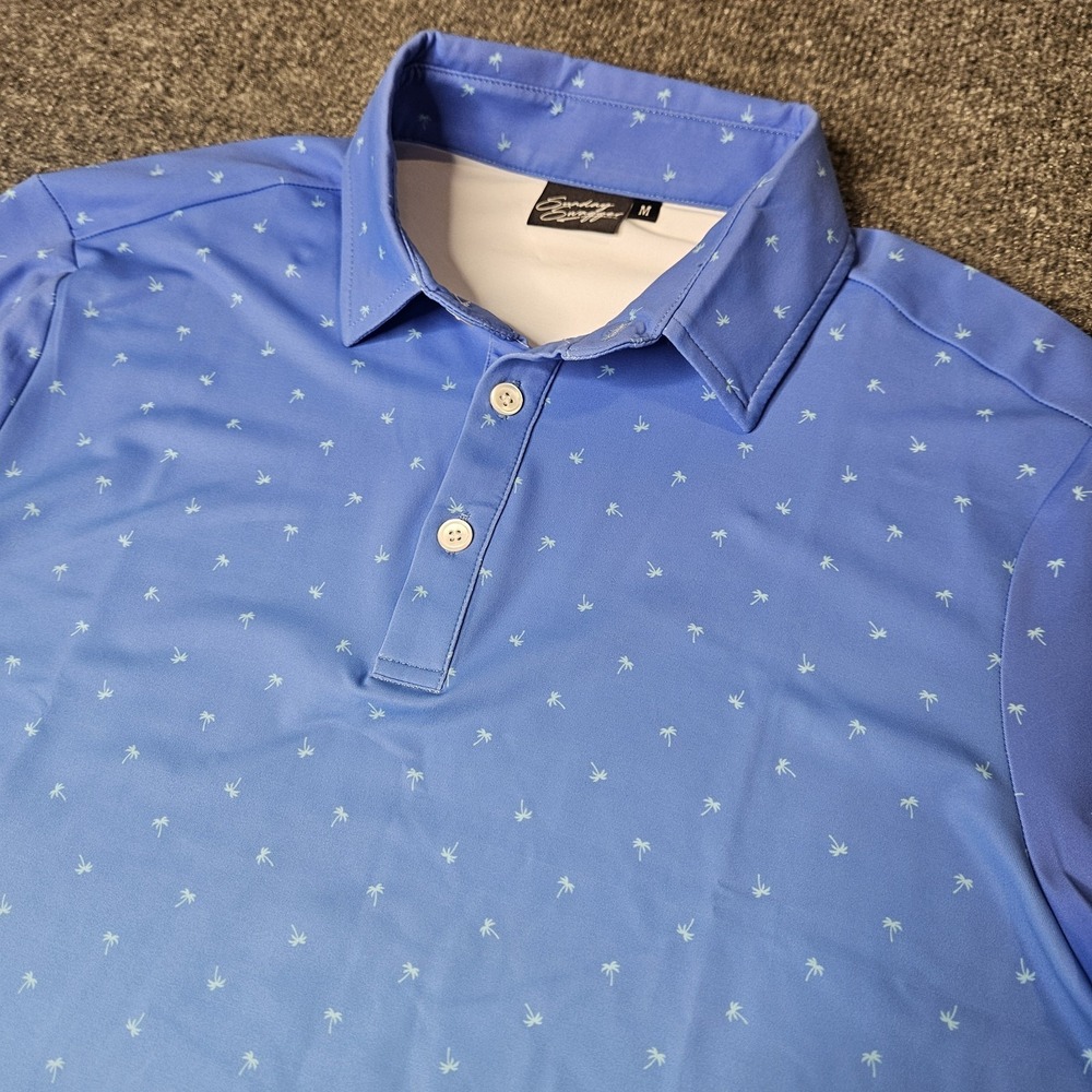 Sunday Swagger Mens Polo Shirt Size Medium‎ Blue Ombre Palm Trees Tropical